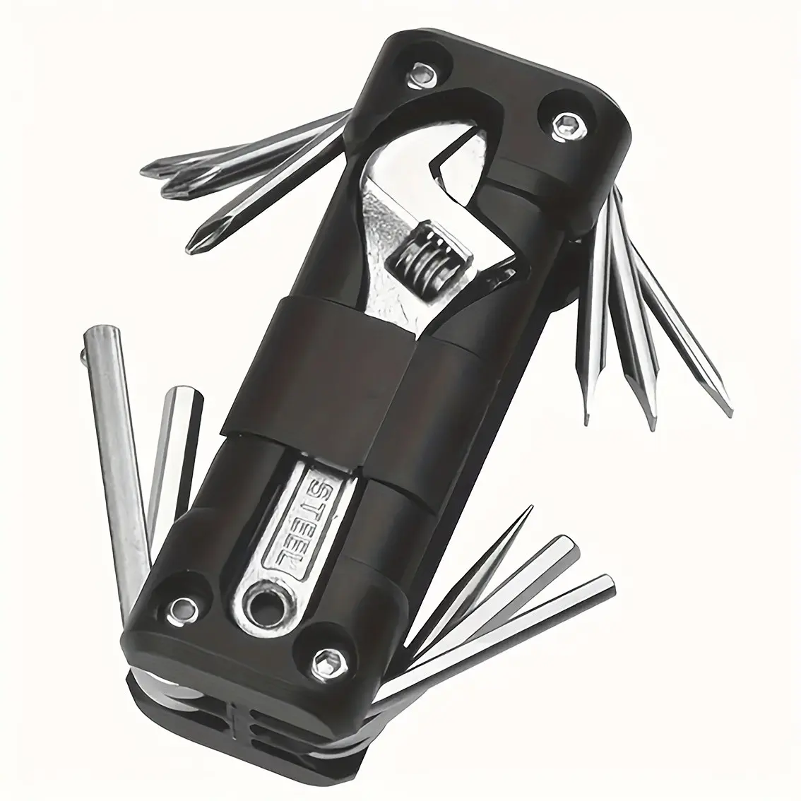 Essential Bicycle Tool Kit, 15-In-1 Multi-Tool Tire Repair Set, Compact Folding Design, Durable for Camping, Biking, Motorcycle Repairs