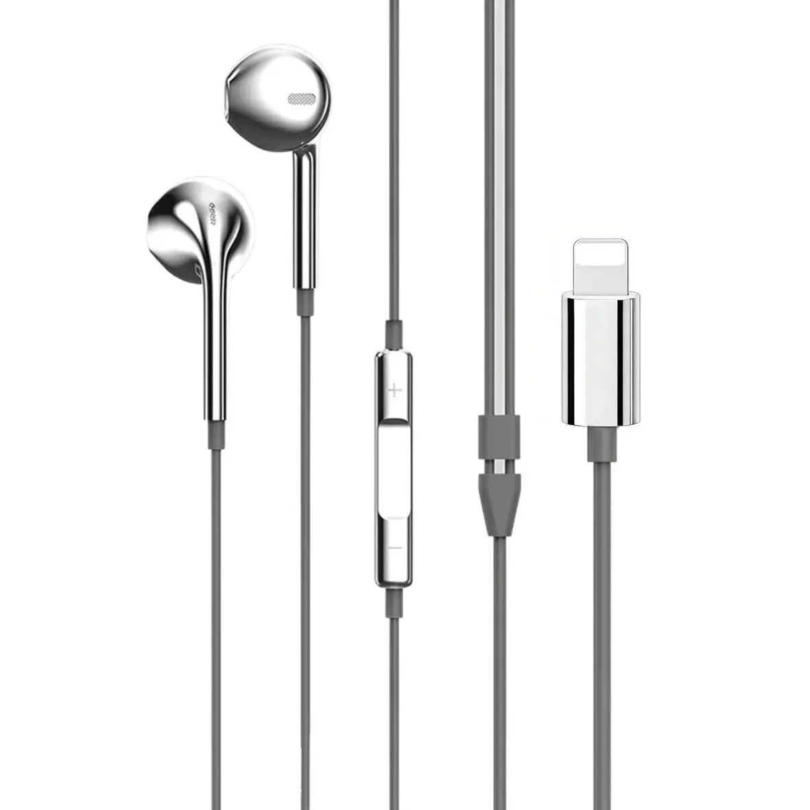 Silver Color Wired Earbuds with Lightning Control, Compatible with iPhone 7-14, Y2K Retro Style, Suitable for Young Adults, Wired Earphone