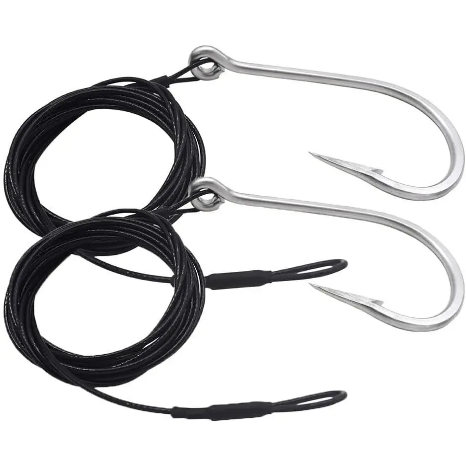 1/0-13/0 Rigs with 9.8ft 49-Strands Steel Leader(380-400Pound), Deep Sea Hooks for Big Fish
