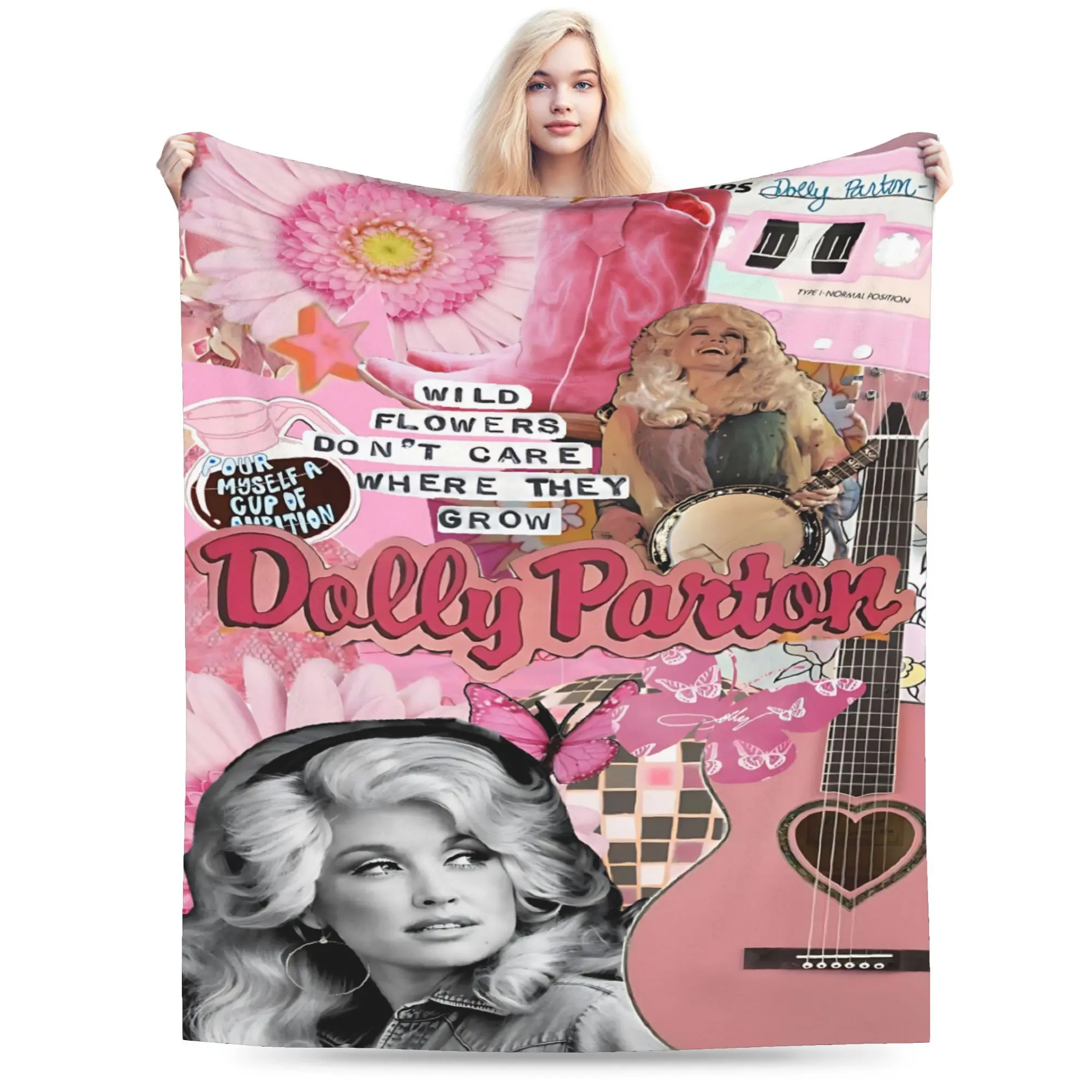 Dolly Parton Flannel Blanket - Machine washable, suitable for all seasons, stylish custom-made blanket, lightweight and portable, perfect for office sofa and camping use.