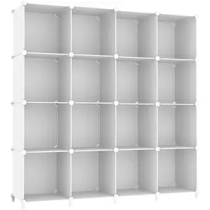 Cube Storage Organizer, 16 Cube Closet Organizer, Stackable Storage Cube Shelves, DIY Portable Closet Clothes Organizer Shelving for Bedroom, Closet, Wardrobe, Bathroom, White