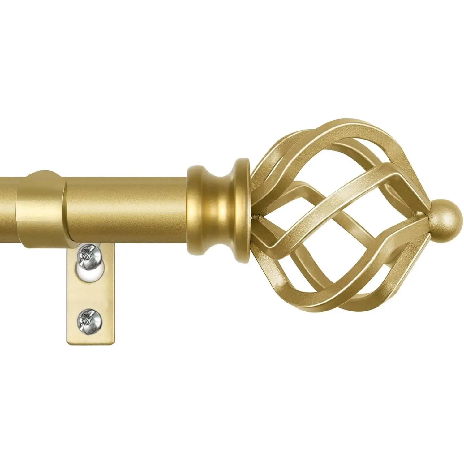 Gold Curtain Rod 32 to 58 Inch, Adjtable Window Treatment Rods | 3/4" Drapery Rods, Heavy Duty Metal, Easy Install, Decorative Twisted Cage Finials, for Bedroom, Living Room, Sliding Door