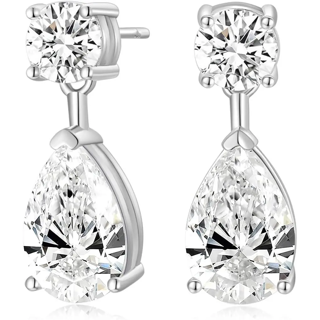 Teardrop Wedding Earrings for Women Cubic Zirconia Dangle Bridal Earrings 925 Sterling Silver Post Pear Cut Earring for Prom Bridesmaid