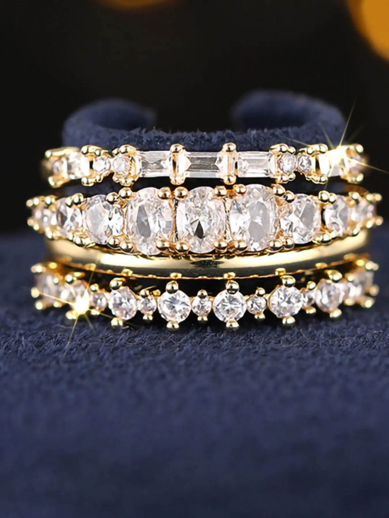 Three Row Stackable Diamond Ring, Luxury Style Round and Square Diamonds, Elegant Jewelry for Women, Perfect Gift Idea
