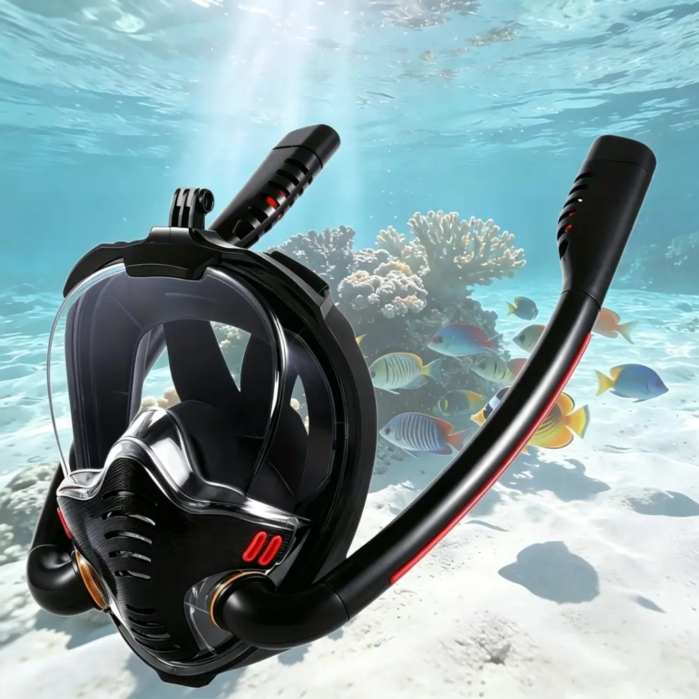Premium Dual Tube Full Face Snorkel Mask, Snorkeling Gear, Diving Gear, 180° Panoramic View, Anti-Leak Anti-Fog, Camera Mount, One-Way Exhalation, Adult Swimming Diving