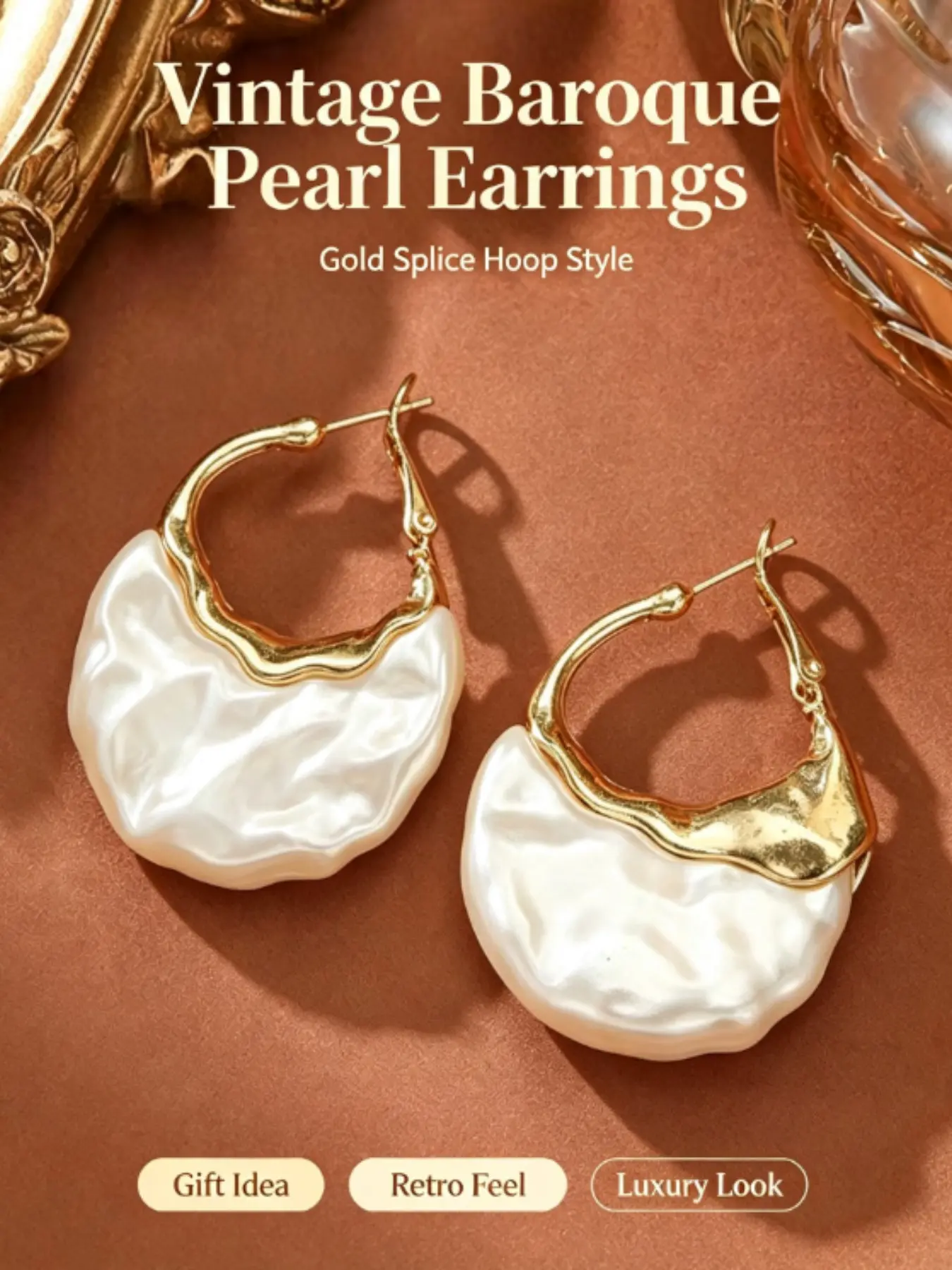 Elegant Baroque Pearl Metal Ear Cuffs, Unique Luxury Stud Earrings, Versatile High-End Jewelry, Fashionable European Style Accessories