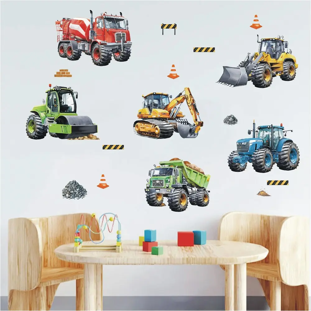 Construction Truck Wall Sticker, Tractor Vehicle Decal, Excavator Wallpaper, Ideal for Bedroom, Game Room, Living Room, Home Decor