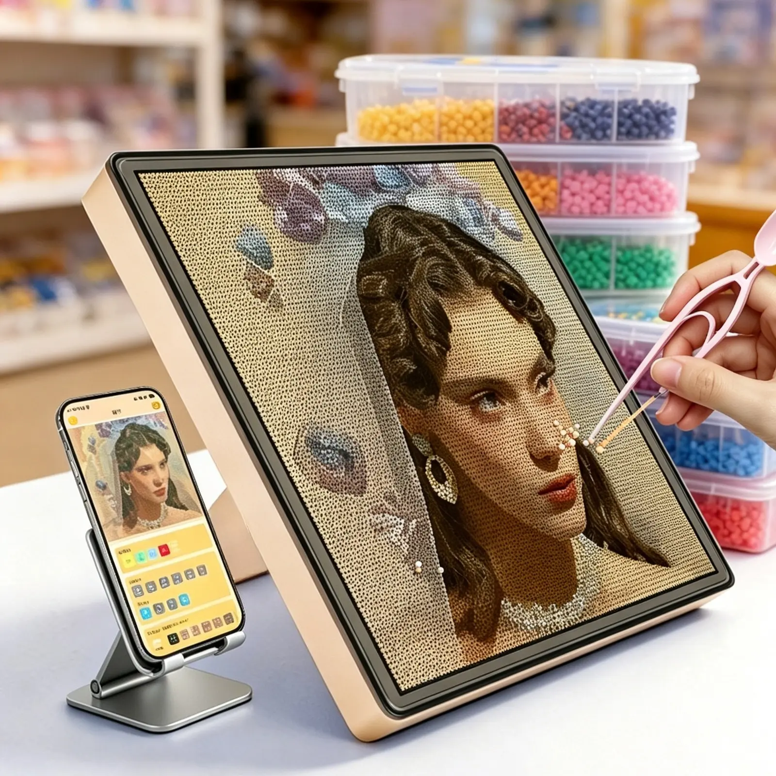 32x32 Peg LED Electronic Smart Pegboard, APP Controlled Large Square DIY Ironing Bead Screen, Melting Beads Craft Making Kit with Soft Bright LED Light, Creative Educational Handmade Toy and Fun Holiday Gift for Kids