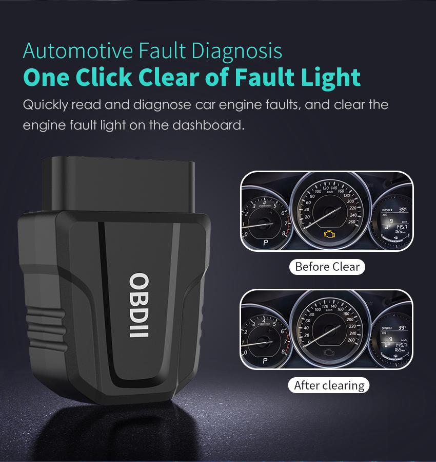 OBD2 Scanner, Automotive Bluetooth Scanner, All System Diagnostic Tool for iOS & Android, Vehicle Health Check, 6 Maintenance Services, Smog Check, Repair Guide, Performance Test