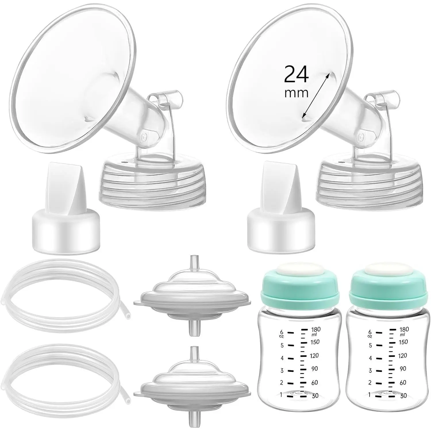 Replacement Breast Pump Parts Compatible with Spectra S1/S2 9 Plus, Non-original Full Set Replacements Include 24mm Flange, Duckbill Valve, Backflow Protector, Tubing and Bottle