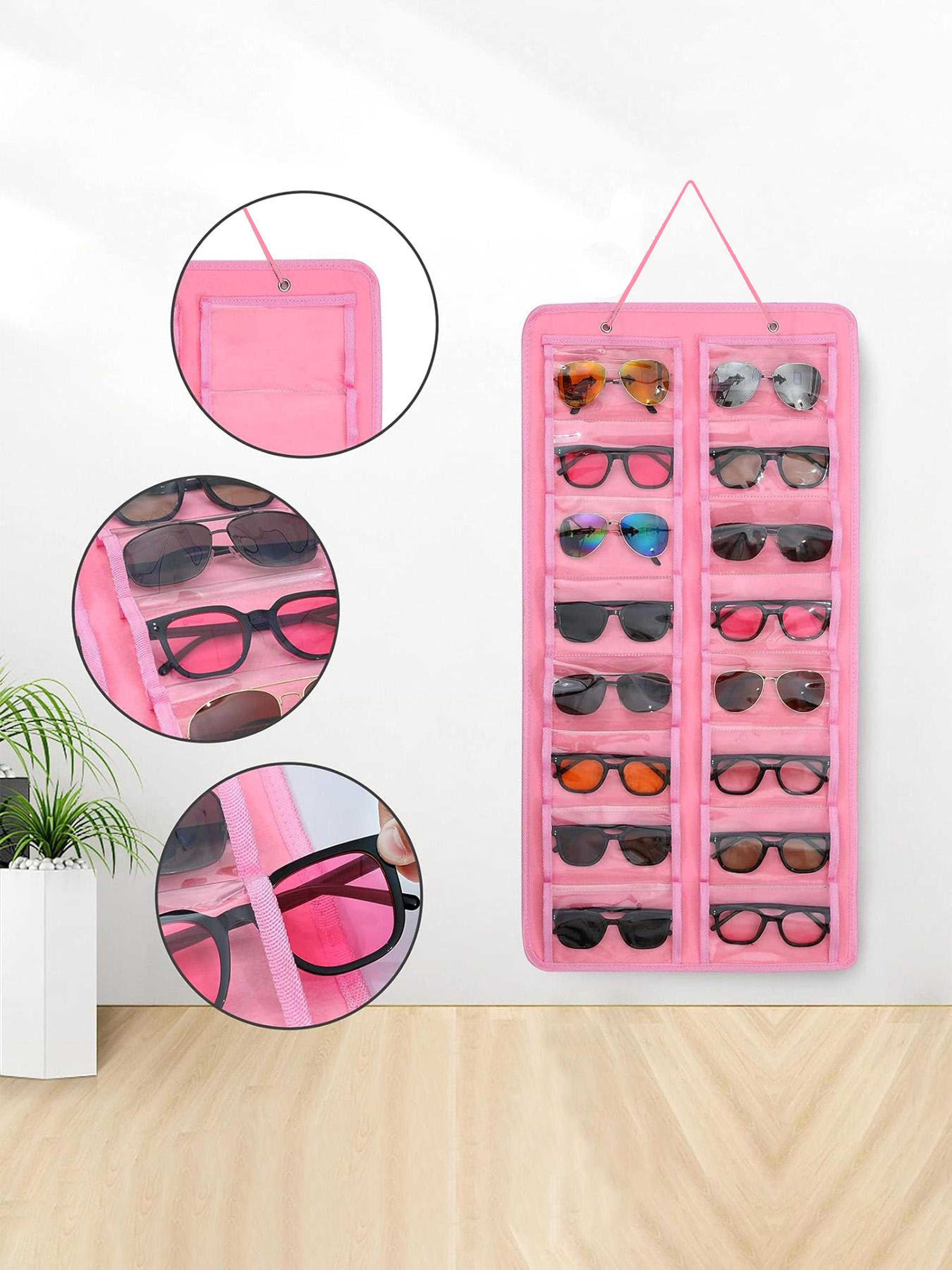 Dustproof Sunglasses Organiser, Wall Mounted Sunglasses Organiser, 16 Compartment Glasses Organiser, Space Saving Storage (Pouch Only)