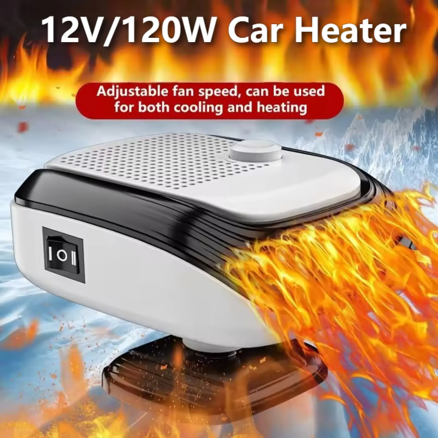 120w Dual-function 12v Car Heater & Cooling Fan, 360° Rotatable Windshield Defogger with Adjustable Temp Control, Portable Vehicle Heating Cooling Device, Winter Warm & Summer Cool Auto Fan for Windshield Defrost Defog