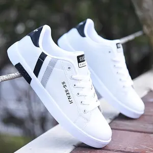 1pc men's white PU sports shoes - breathable, non slip, low cut lace up casual shoes suitable for all season running training