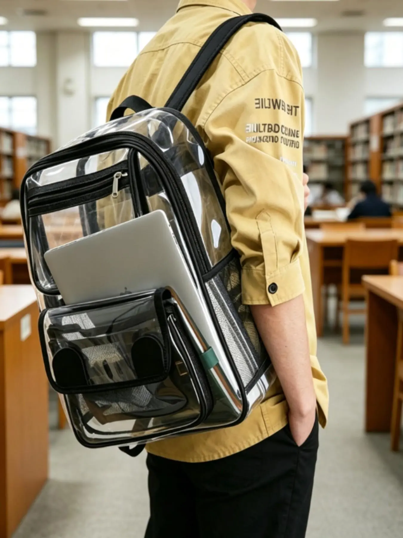High-Capacity Transparent Backpack, PVC Waterproof Durable Clear Bag, Adjustable Straps, Ideal for School, Work, Sports, Travel, University