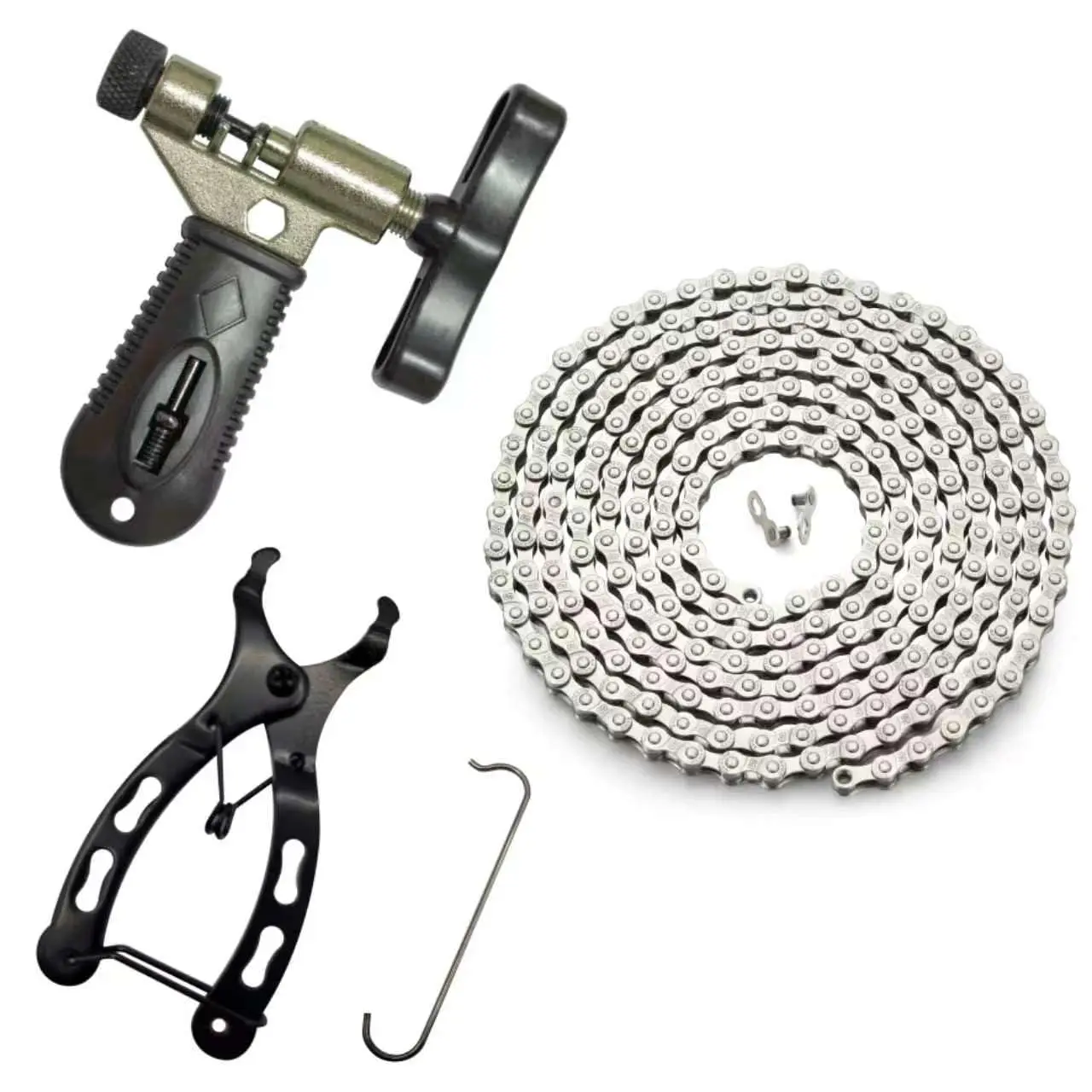 Chain Kit, 6/7/8 Speed Chain Tool &  Chain  Kit, 1/2x3/32 126 Links, Chain Breaker, Link Plier with Hook, 1 Pair  Chain Buckle for Mountain Road