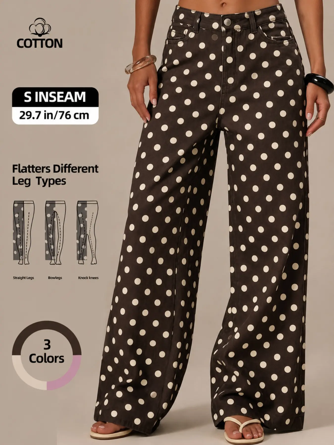 Women's Polka Dot Print Boho Fashion Casual Jeans, Loose-Fit Elastic-Waist Denim for Casual Spring and Summer Wear Bohemian