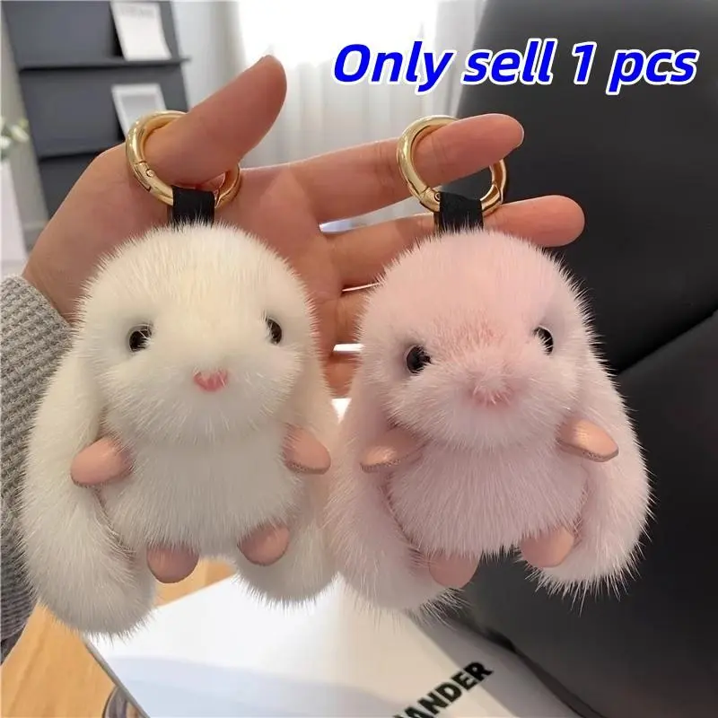 Cute Plush Bunny Keychain, Kids' Plush Toy Pendant, Unisex Fashion Keyring, Perfect for Bags, Luggage, Car Keys, Easter, Halloween, Christmas Gifts