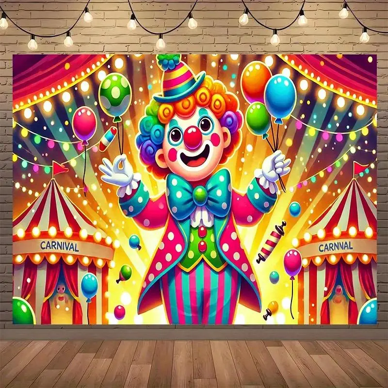Carnival Night Joker Festival Backdrop Party Background Cloth, Colorful Circus Tapestry Wall Hanging Photography Background Premium Polyester Fabric, Party Celebration Decor, Event Setup, Photo Studio Prop, Carnival Theme Background Decoration