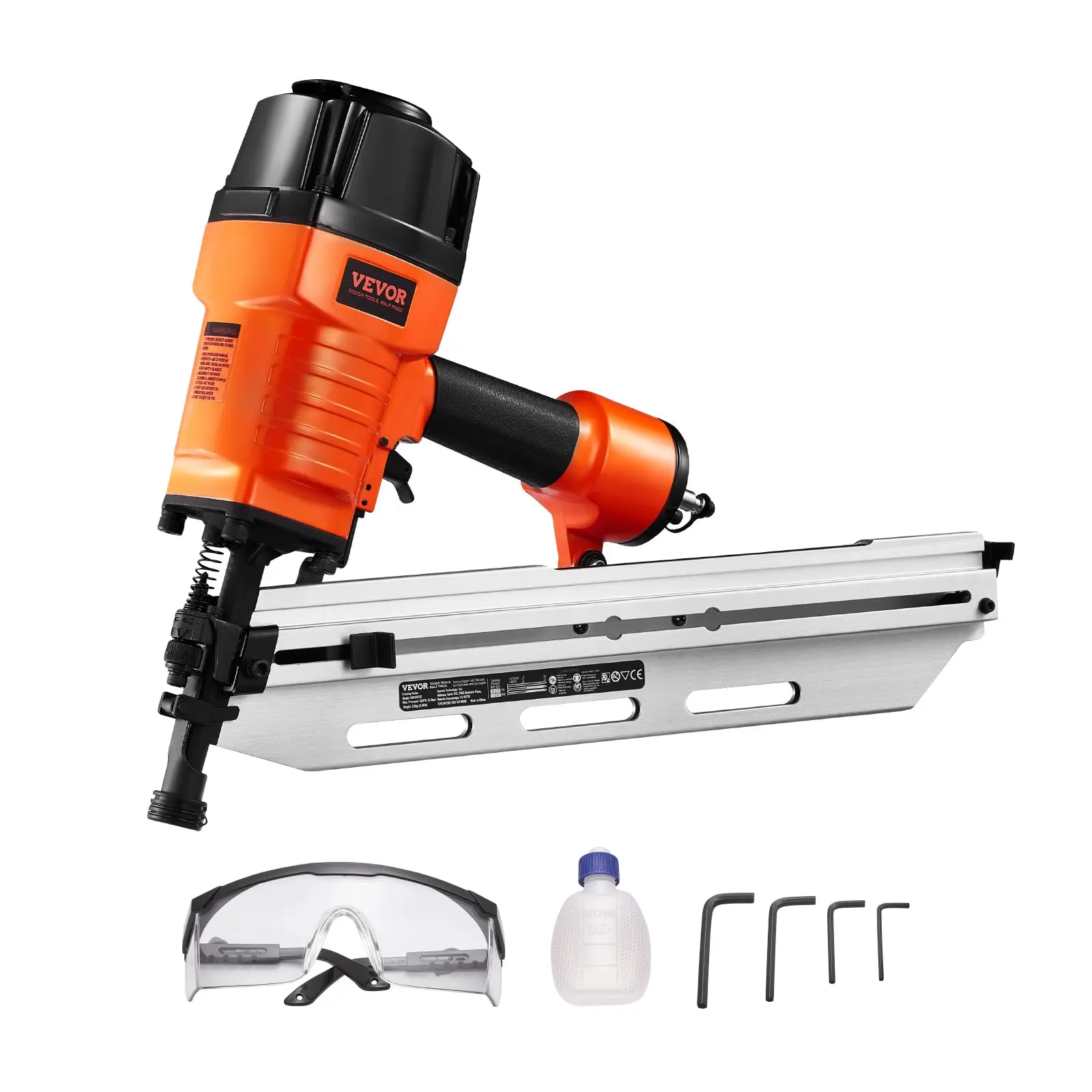 VEVOR Framing Nailer, 80-120PSI Air Nail Gun, 2" to 3-1/2" 21 Degree Full Round Head Pneumatic Framing Nailer with Tool-Less Depth Adjustment Dual Trigger Modes, Ideal for Framing Decking Flooring