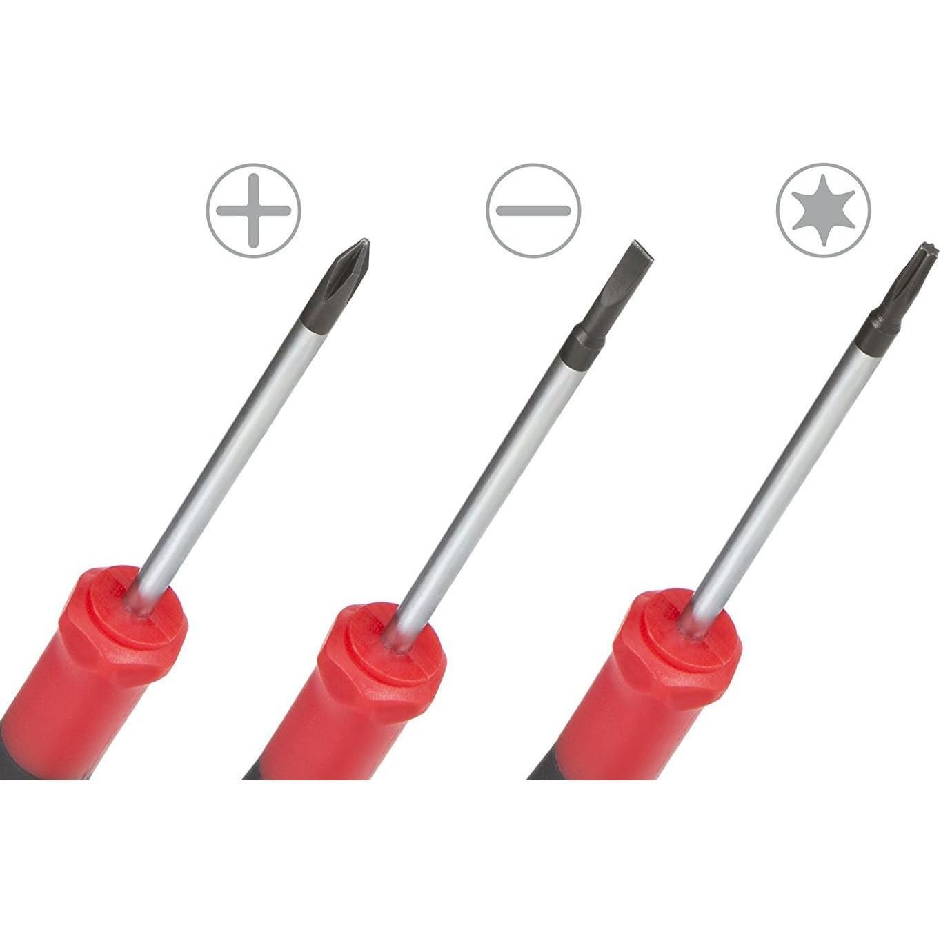 9- Precision  Set | Phillips #0, #00, #000 | Flat 1.5mm, 2.0mm, 2.5mm | Torx T5, T6, T7 | Durable Chrome Vanadium Steel Shaft,  Tip,  Grip, and Swivel End Cap