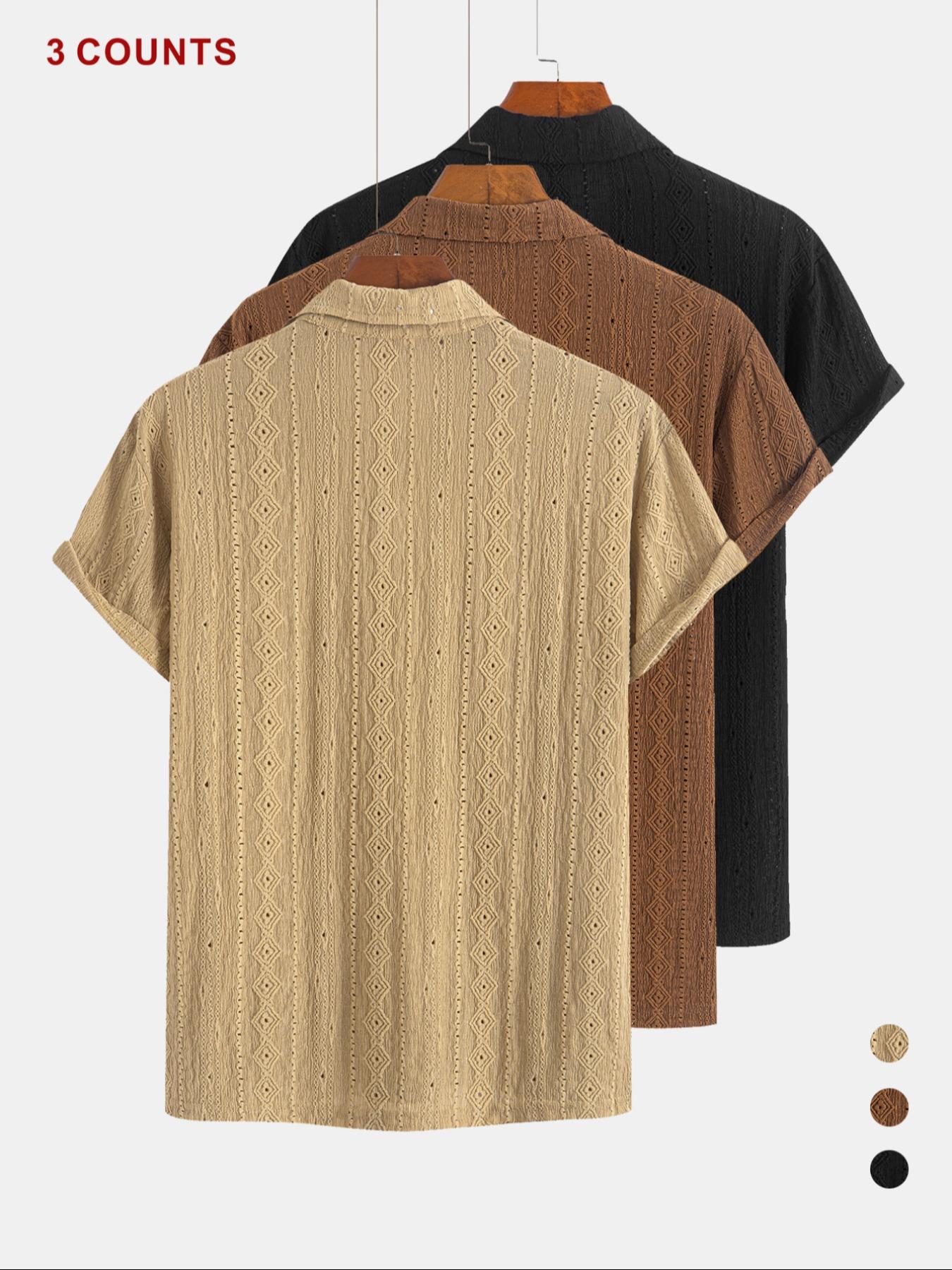 Men's Jacquard Polo Shirt Set, Regular Fit Casual Short Sleeve Top for Summer, Men's Clothes for Daily Wear