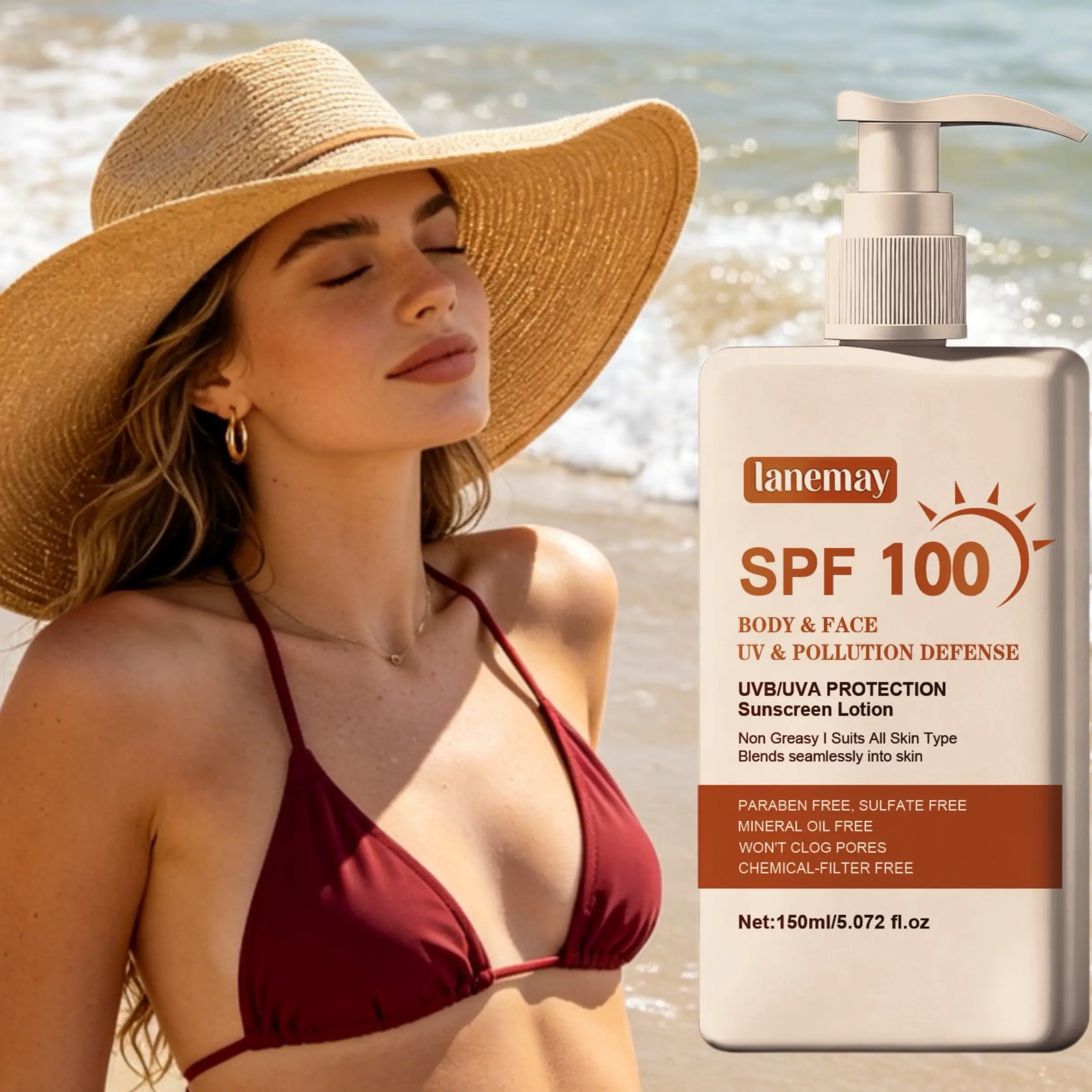 High SPF Sunscreen Lotion 150ML, Lightweight Daily Protection, Aloe & Vitamin E, Moisturizing, Gentle for Sensitive Skin, Uva/uvb Shield