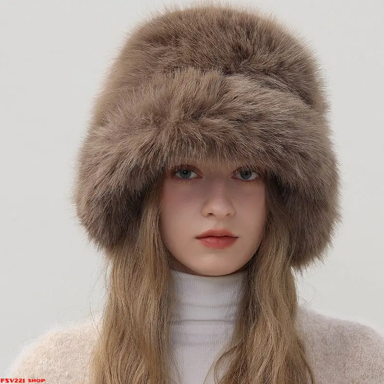 Sohochic Unisex Thick Plush Striped Faux Fur Bucket Hat - Bucket Hat Design, Synthetic Hair, 55-58cm, Soft Fluffy, Keep Warm, Warmth and Style, Multiple Color Options, Casual Streetwear Headwear for Daily Outdoor Wear