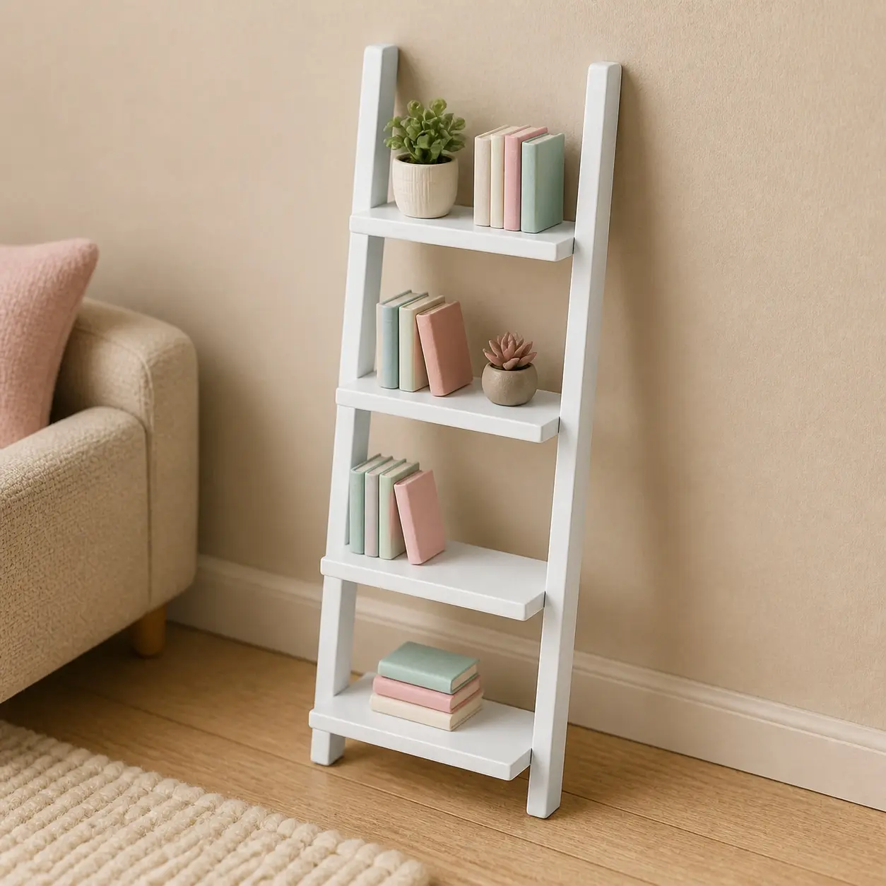 Dollhouse Mini 4 Tier Ladder Shelf Black White Leaning Display Rack DIY Micro Scene Furniture Decor Christmas Easter New Year Gift