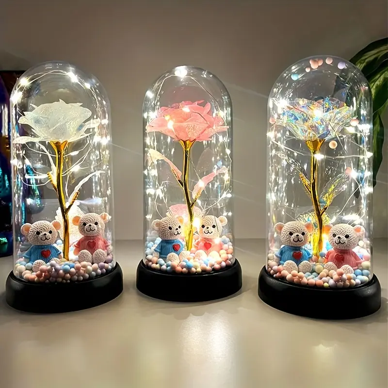 1pc Glow-in-the-Dark Artificial Rose Decoration with LED Glow Effect, Elegant Tabletop Centerpiece Sealed in Clear Dome, Battery Operated (AAA Batteries Not Included), Exquisite Craft Floral Ornament, Romantic Gift for Valentine’s, Mother’s Day, Wedding,