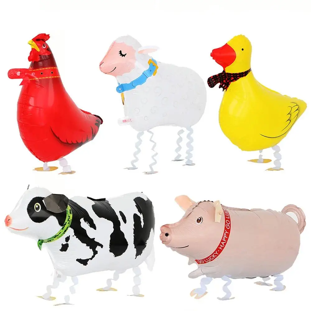1pack Cute Animal Shapes Mylar Foil Balloons - Duck, Chicken, Cow, Horse, Sheep Farm Walking Animal Designs - Kids' Happy Birthday Decoration, Home Festive Party Supplies
