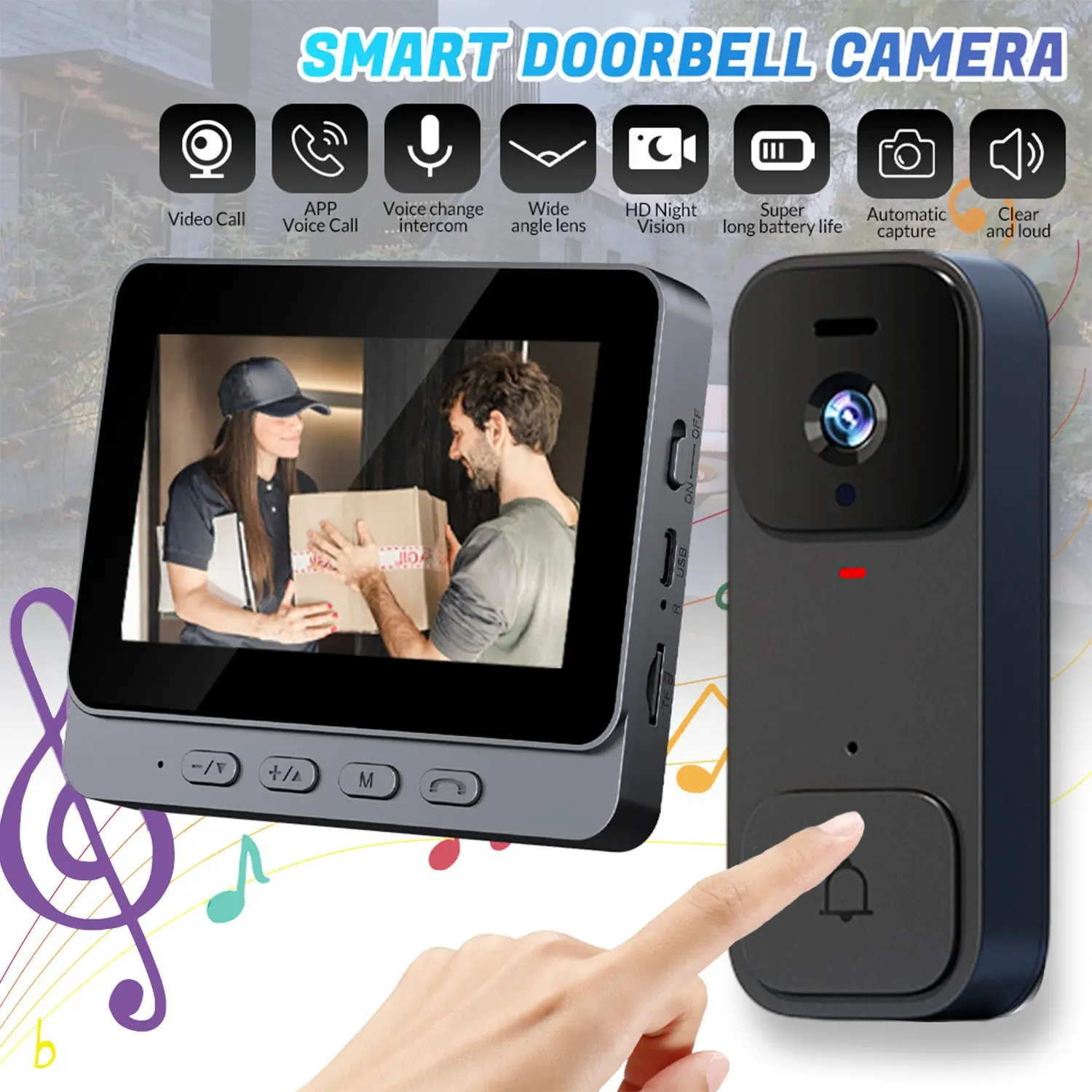 X7 Wireless Video Doorbell, 4.3 Inch Color Screen, No Internet or APP Needed, 2.4g HD Video Intercom Monitor, Wireless Bidirectional Talk