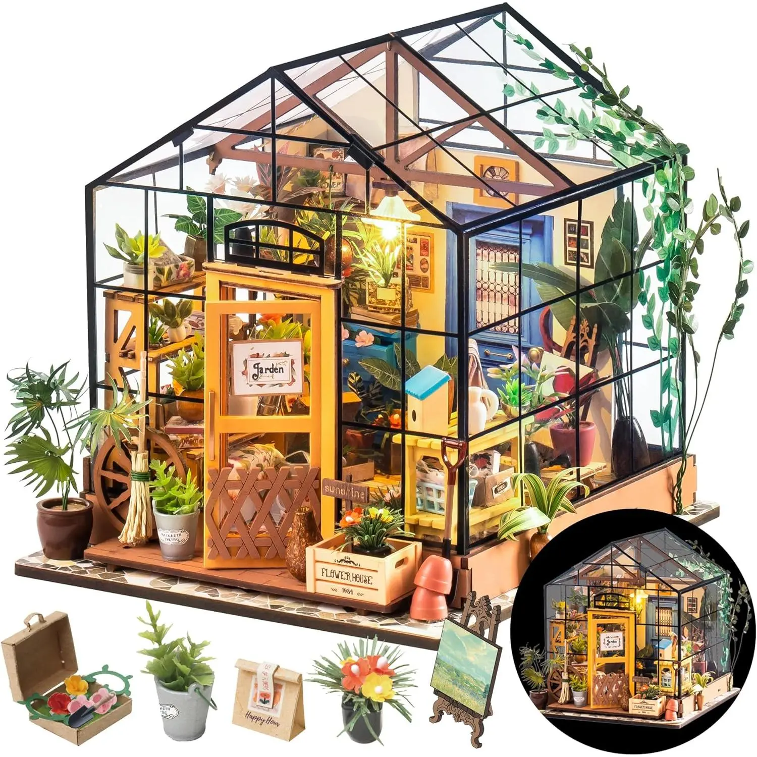 DIY Miniature Greenhouse Kit, Tiny/Mini House Making Kit with Furniture  Adults, Furniture, Halloween/Christmas Decorations, Gifts  Family and Friends (Cathy's Greenhouse)
