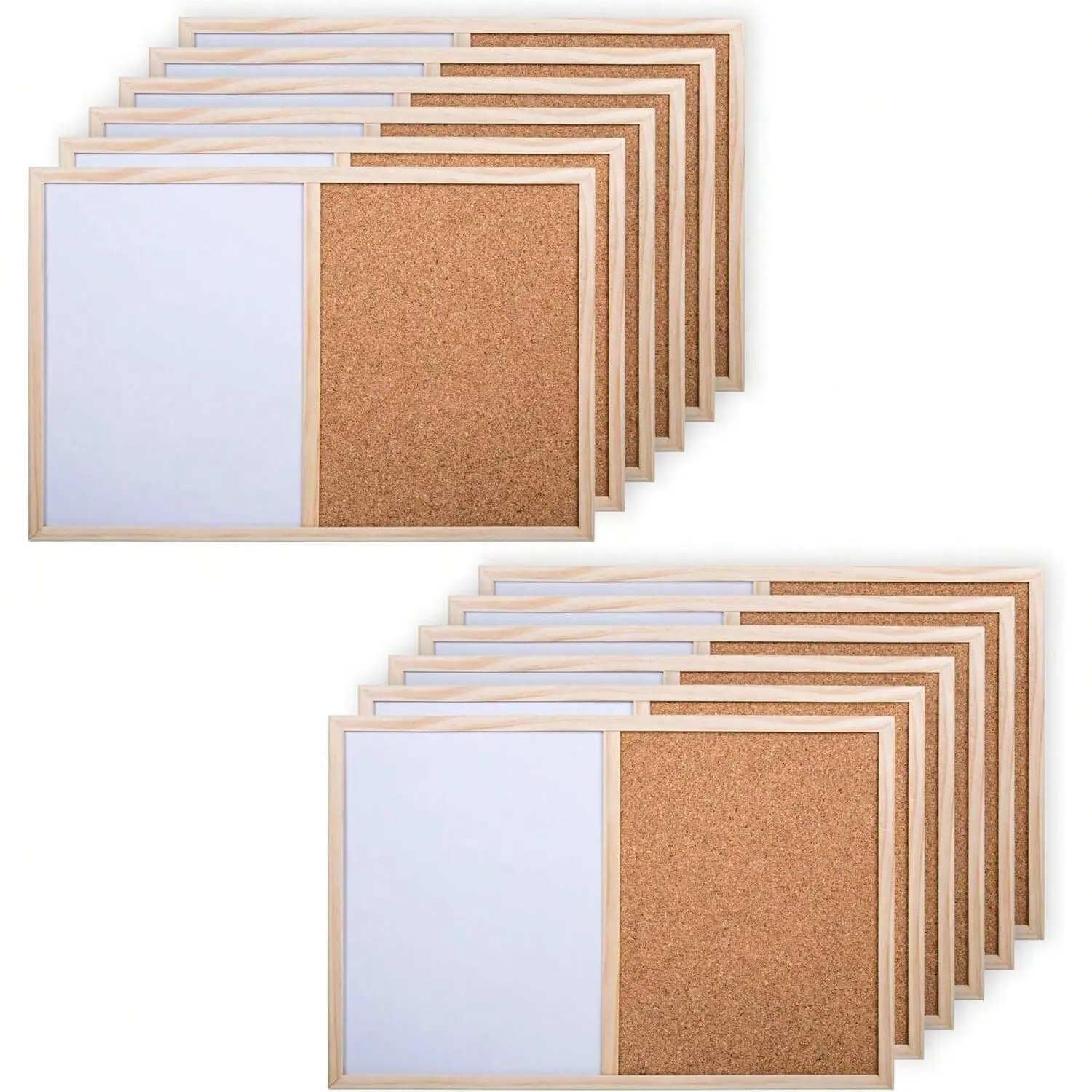 Half Cork Bulletin Board with Half Whiteboard, Pine Wood Frame, Classic, Hangable, Versatile for School, Office, Home