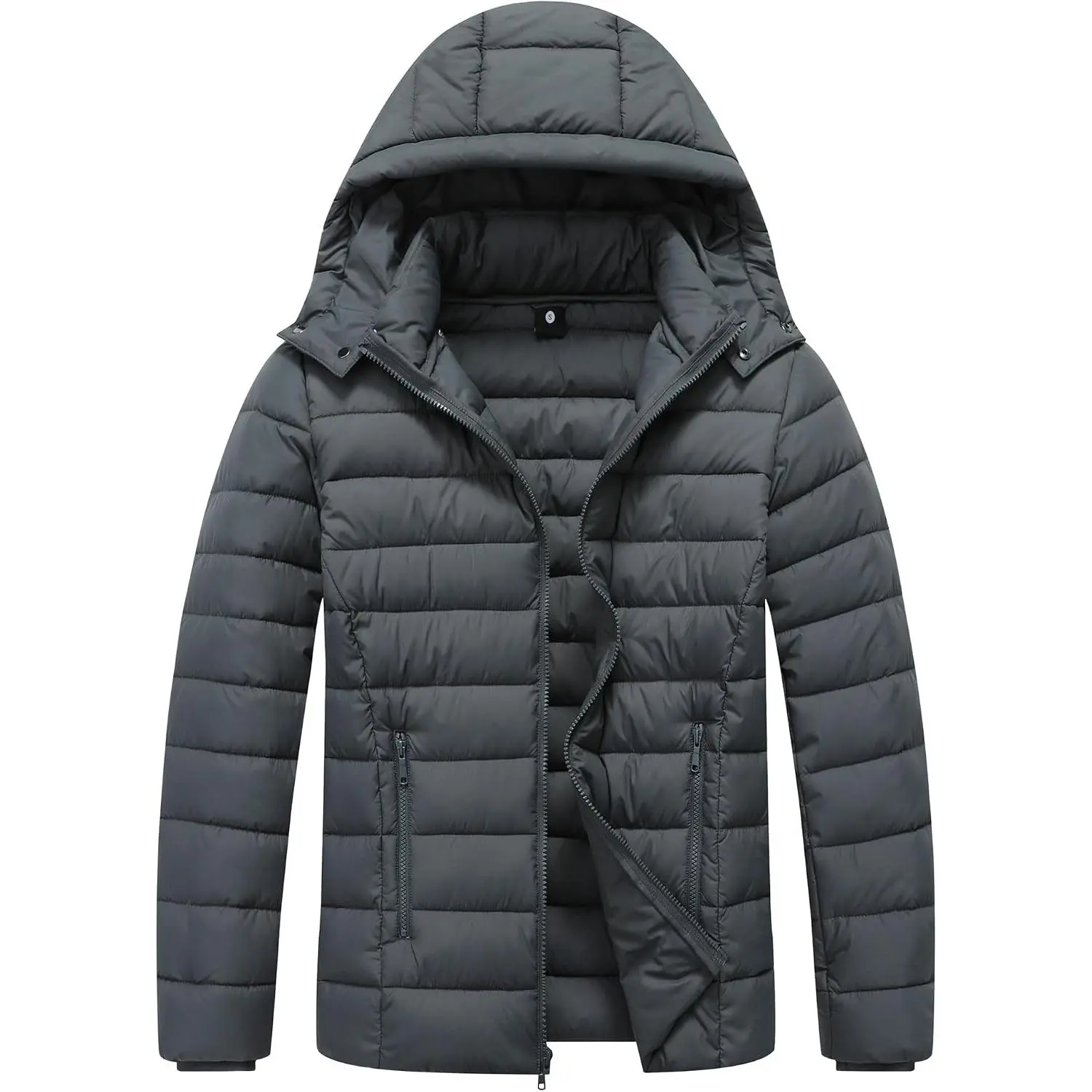 Men's Quilted Down Puffer Jacket - Lightweight, Waterproof, Windproof, Detachable Hood, Warm Winter Travel Coat(Gift)