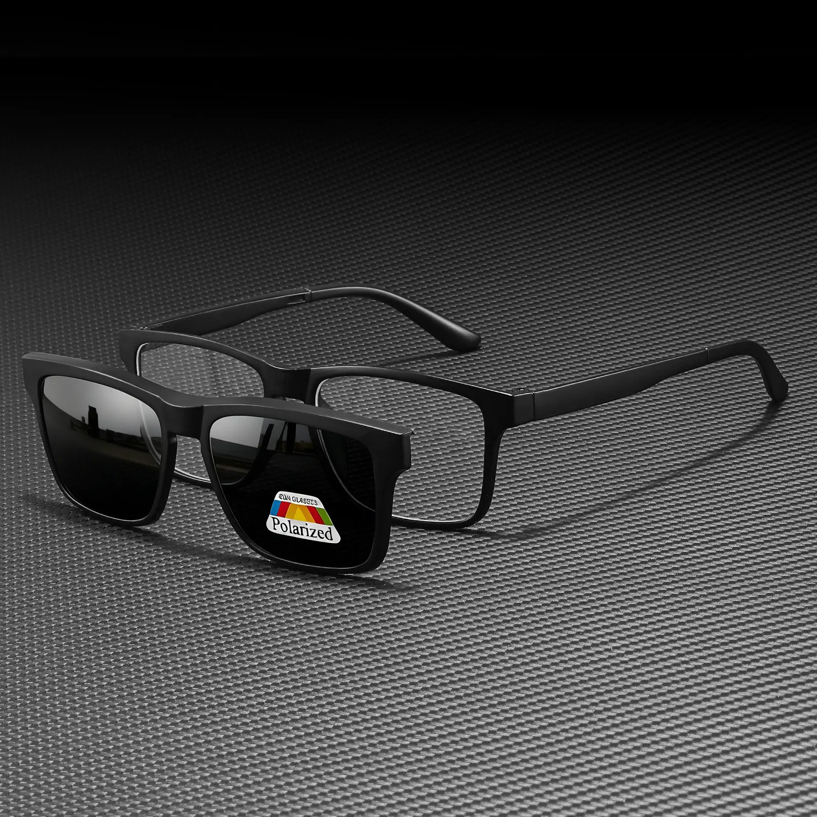 XUH Polarized Magnetic Clip-On Sunglasses - Black Square Frame, 2-in-1 Design for Prescription Eyeglasses, Driving & Outdoor Use with Polarized Gray Film, Fits Prescription Eyeglasses, Wearable, Functional