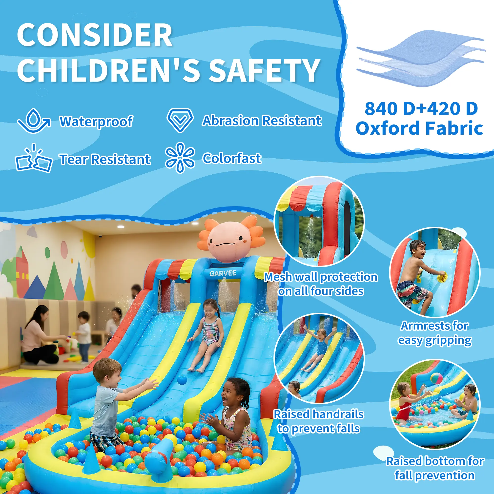8-in-1 Inflatable Water Slide & Bouncy Castle – Outdoor Water Park, Dual Slides, Pool, Climbing Wall, Water Cannons