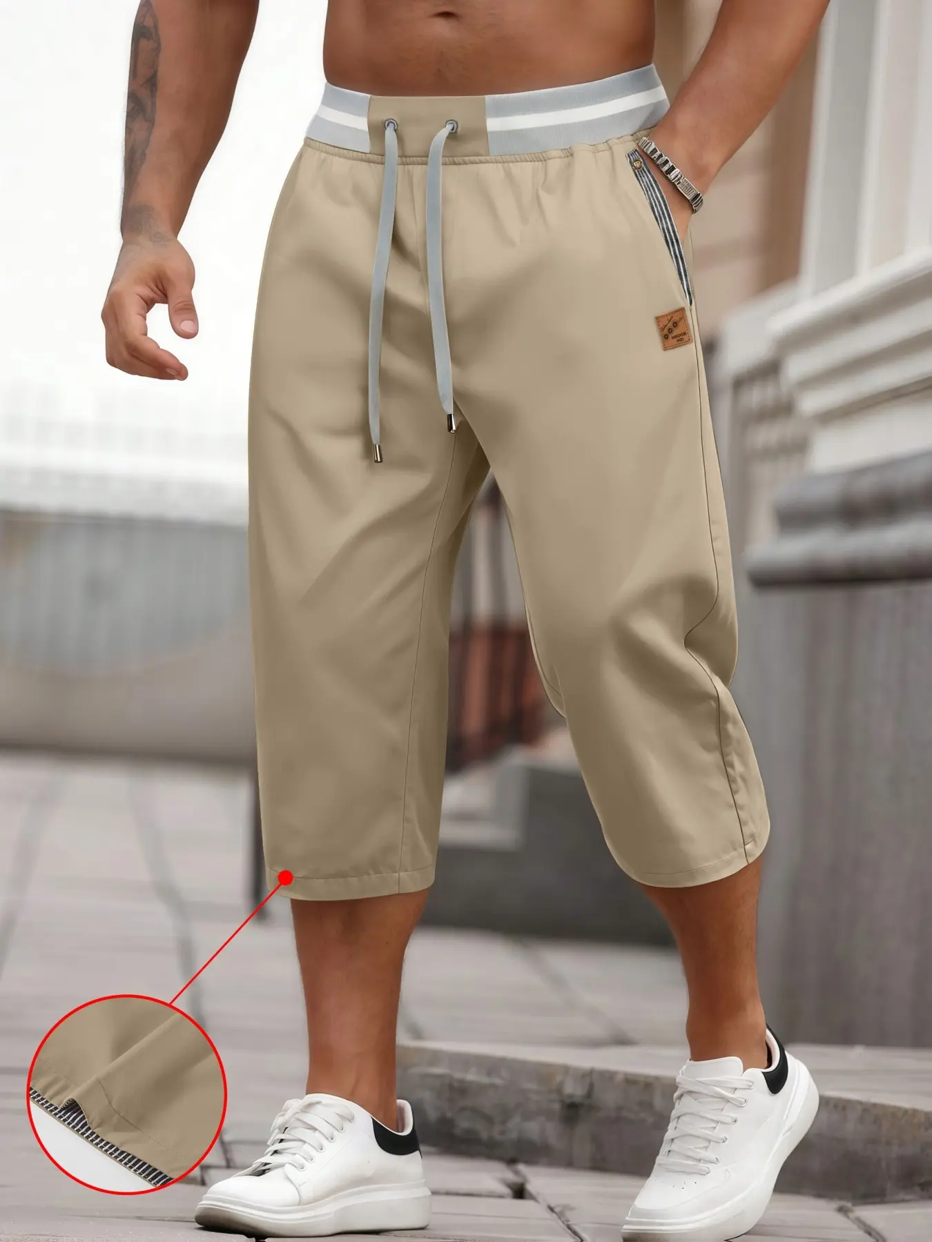 Men's Capri Pants 3/4 Length Trousers Loose Fit Casual Streetwear Summer Lightweight Breathable Polyester Drawstring Adjustable Cropped Pants for Men Everyday Wear Holiday Loungewear