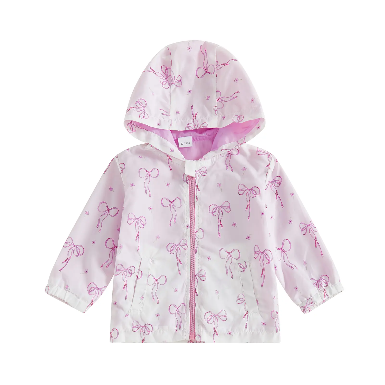 Toddler Baby Girl Jacket Bowknot Print Zipper-Up Hooded Long Sleeve Coat Fall Kids Clothes Outerwear 6M-4T