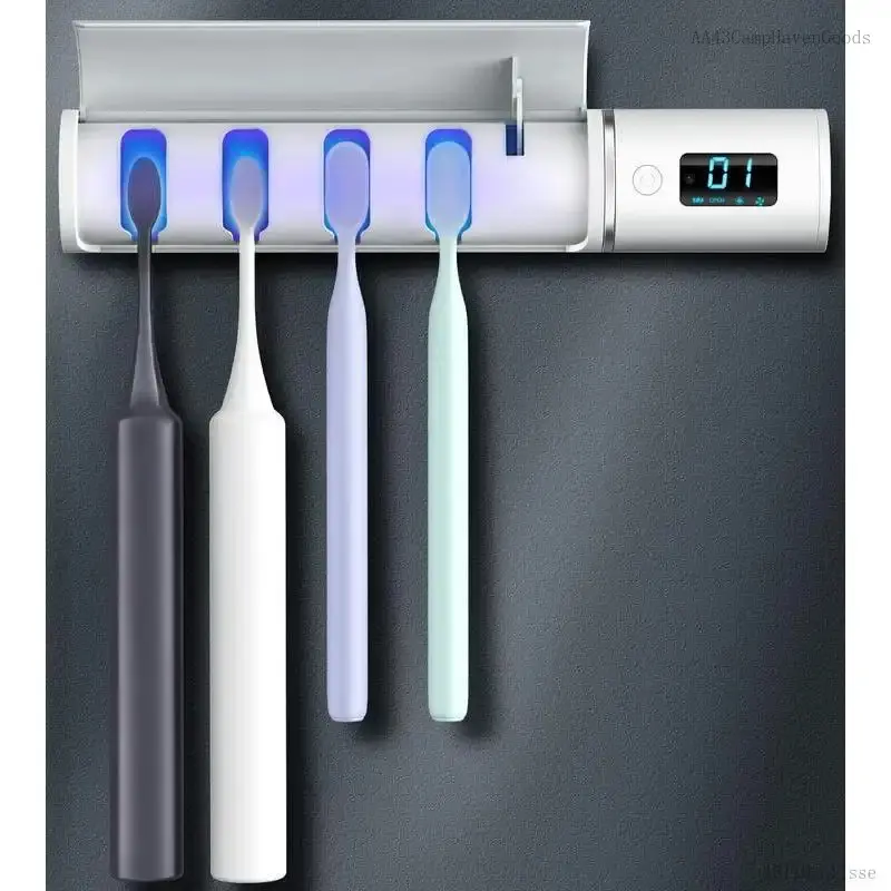 Toothbrush Cleaner, Toothbrush Sanitizer, UV-C Rechargeable Wall Mounted Toothbrush Holder Cleaner with Fan Drying & LED Display, Intelligent Sensing Toothbrush Cleaner for Bathroom, 4 Toothbrush Slots & Timer FunctionAB11MonlisseAA43CampHavenGoods