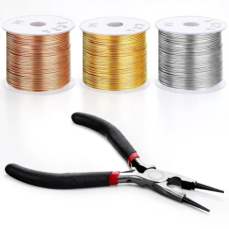 3 Rolls 24 Gauge Wire for Jewelry Making with Pliers, Tarnish Resistant Copper Beading Wire, Bendable Metal Wires for Crafts, Craft Making, 196Inch Per Roll