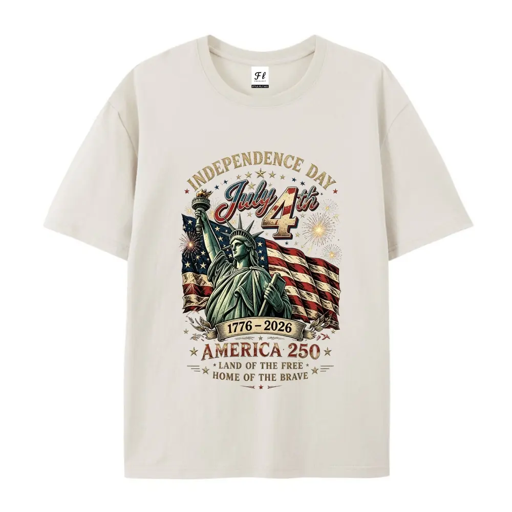 Retro 4th of July Statue Of Liberty America 250 Land Of The Free Flag Print Unisex T Shirt