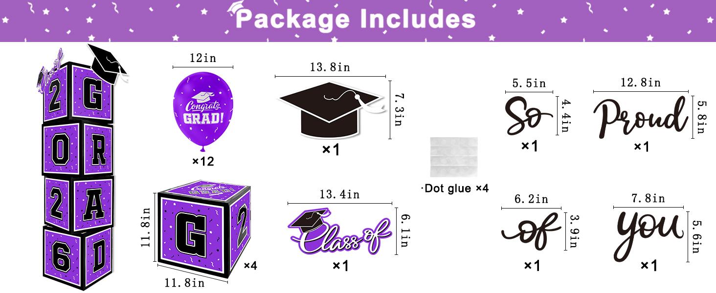 2026 Graduation Decorations Set - So Proud of You - Class of 2026 Balloon Boxes for Memorable Grad Party Supplies, Indoor/Outdoor Congrats Grad Home Door Décor Essentials( purple and black)
