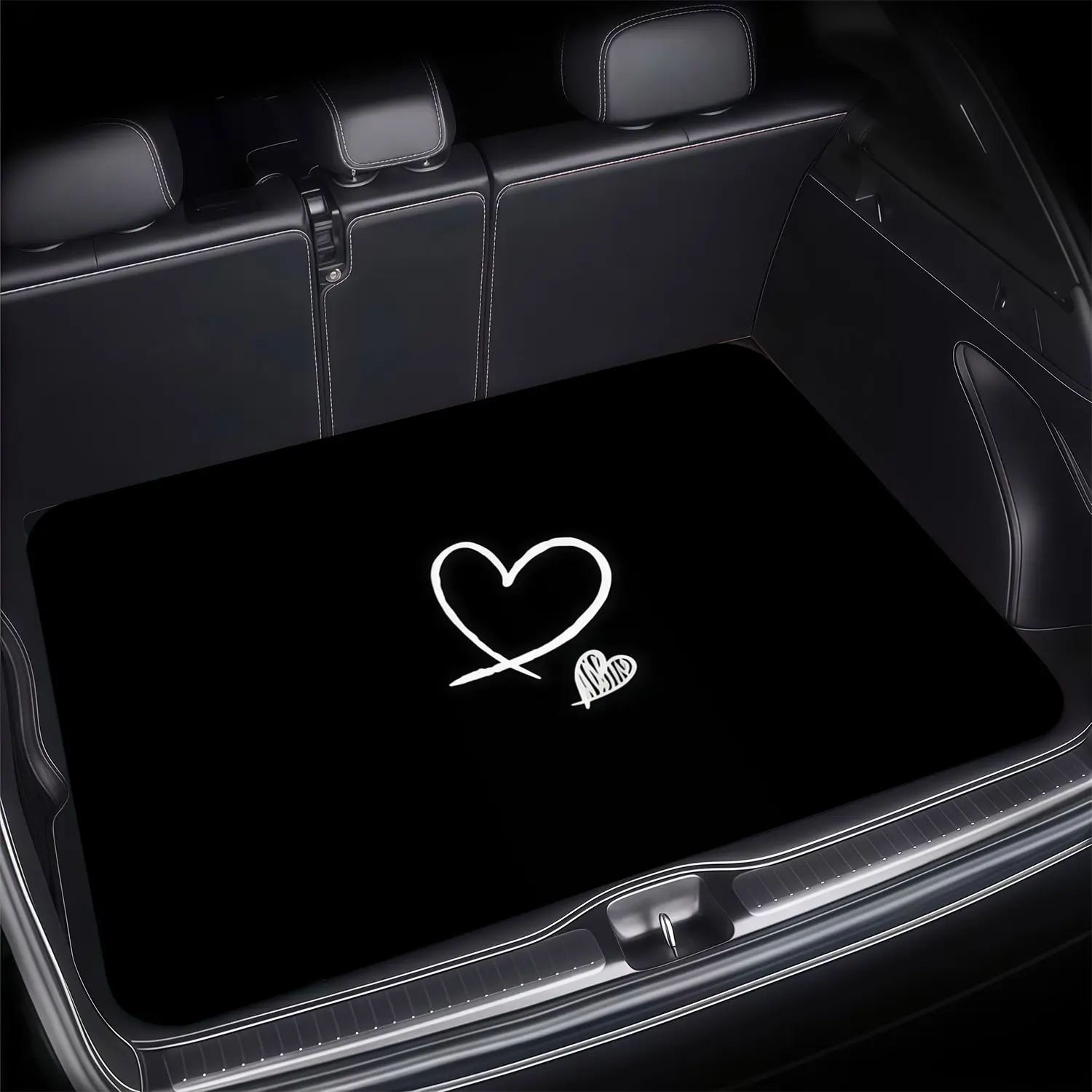 Car Trunk Mat, 1pc Minimalist White Heart Design, Material, Fits Most Car Trunks, Stylish & Durable Cargo Liner for Auto Interior Protection