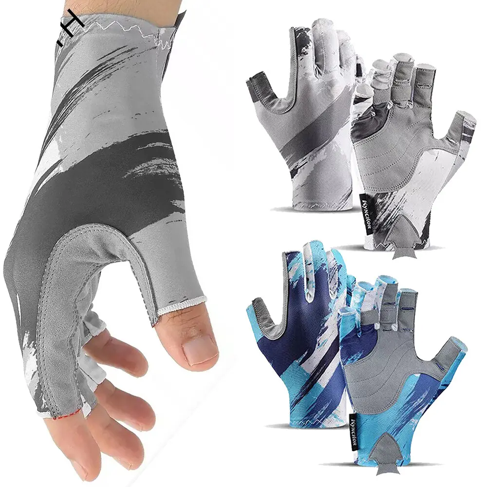 Half Finger UV Protection Fishing Gloves Microfiber Leather Anti Slip Palm Breathable Sun Protection Outdoor Angling Kayak Cycling Gloves for Men Women