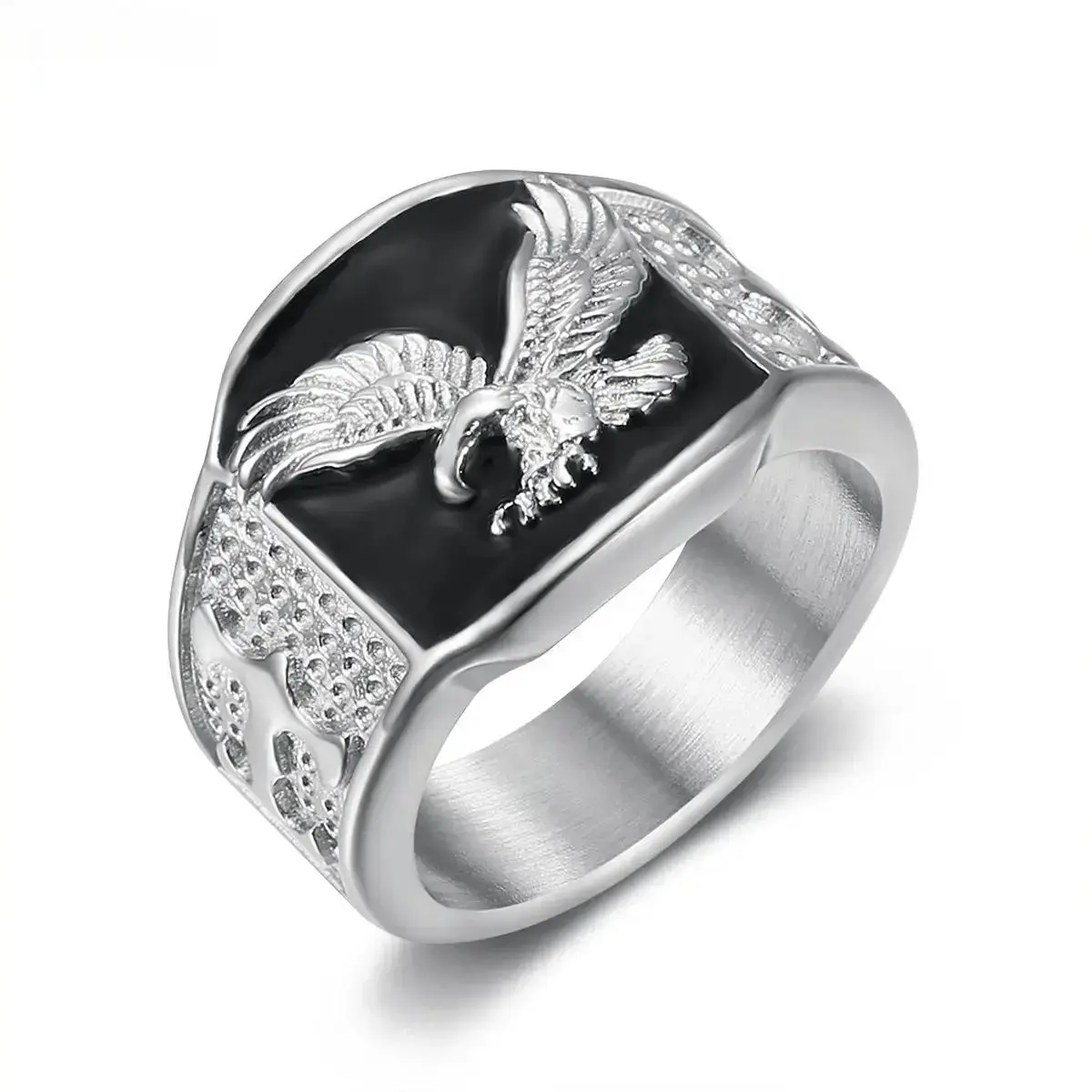 Men's Eagle Ring, Stainless Steel Engraved Signet Ring, Non Tarnish Animal Statement Jewelry, Vintage Biker Punk Fashion Ring for Daily Wear, Motorcycle Style, Gift for Him, Father's Day, Birthday sohochic