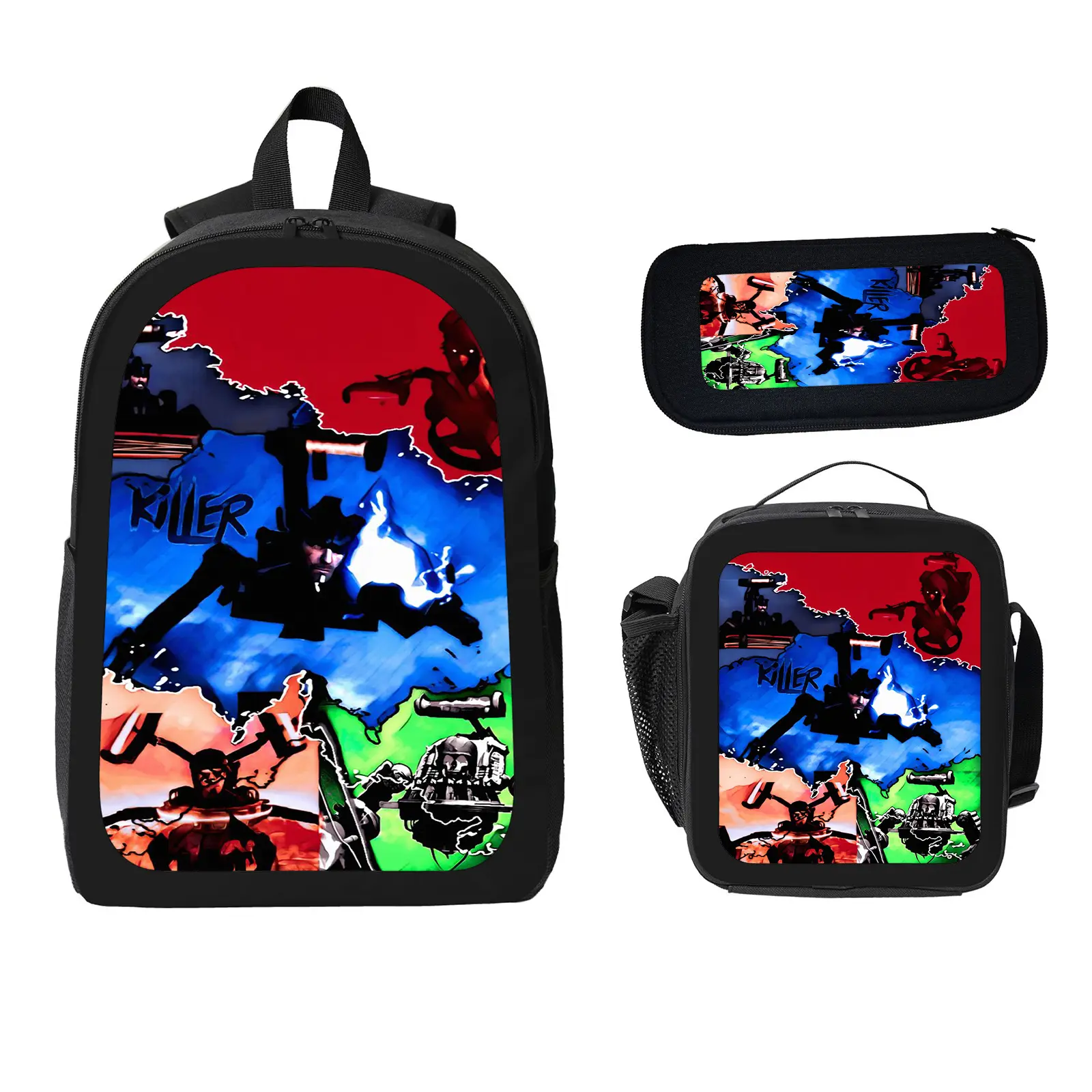 Skibidi Toilet Unisex 3-Pcs School Backpack Set Pack for Kids, Large Space Bookbag with Insulated Lunch Bag & Pencil Case, Water-Resistant Travel Days Daypack for Elementary-Middle School e-69