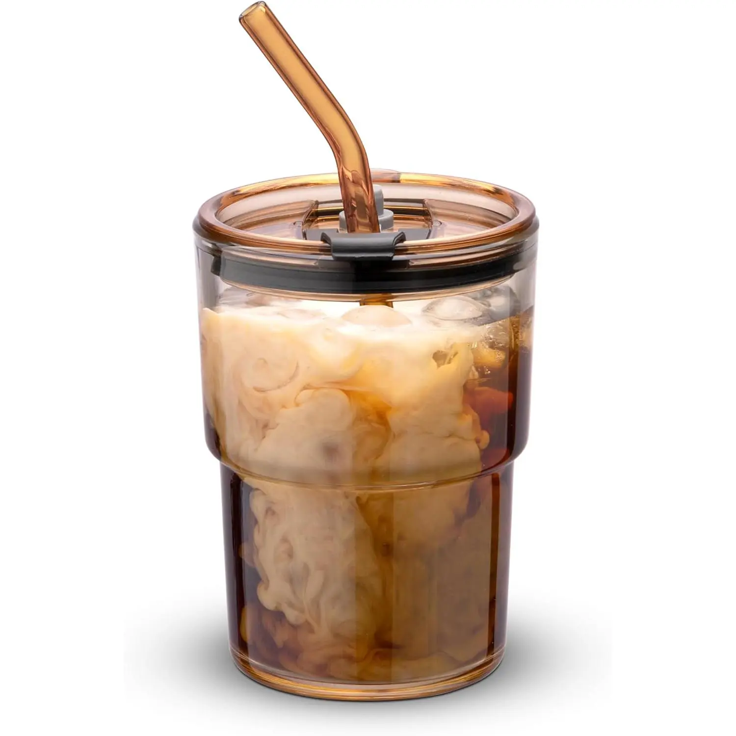 13oz/400ml Tumbler Water Glass, Cups with Straw and Lid Sealed Carry  for Coffee, Iced , Thick Wall Insulated Glass Cup ()…