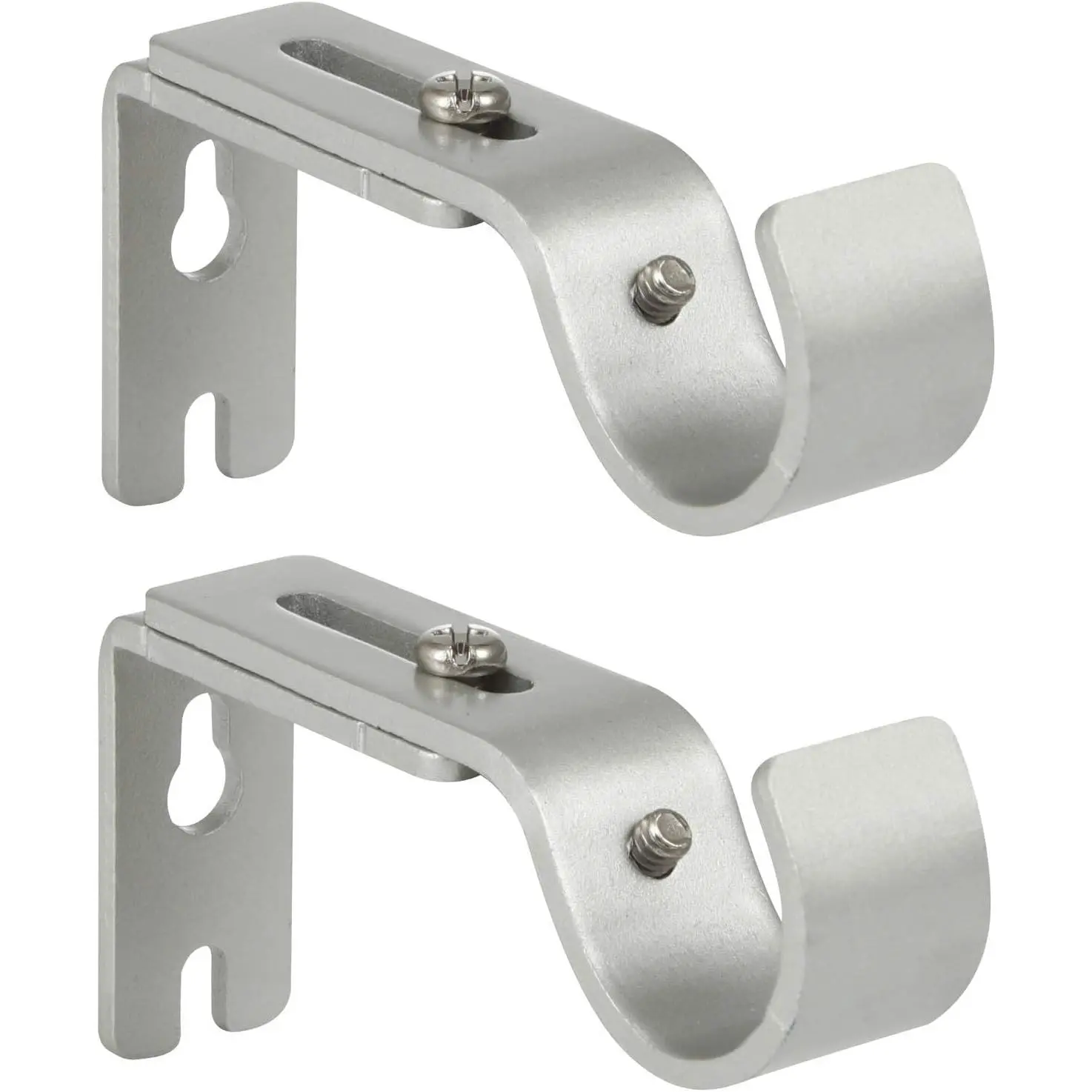 Heavy Duty Adjustable Curtain Rod Brackets Rod Holders for 1 Inch Rod, Silver Color, (Set of 2)
