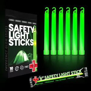 10 Ultra Bright Green Glow Sticks Individual Packed With Lanyard 6 Inch Chem Light Sticks with 12 Hour Duration For Camping Survival Blackouts Hurricane and Storms