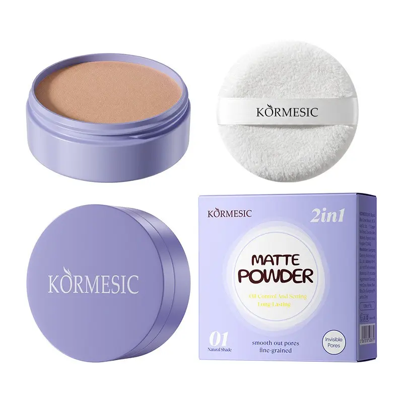 Oil Control Matte 2 Colors Setting Powder 2 in 1 Makeup Fix Powder With Fluffy Built in Powder Puff Blur Pores Long Wear For Oily Combination Skin